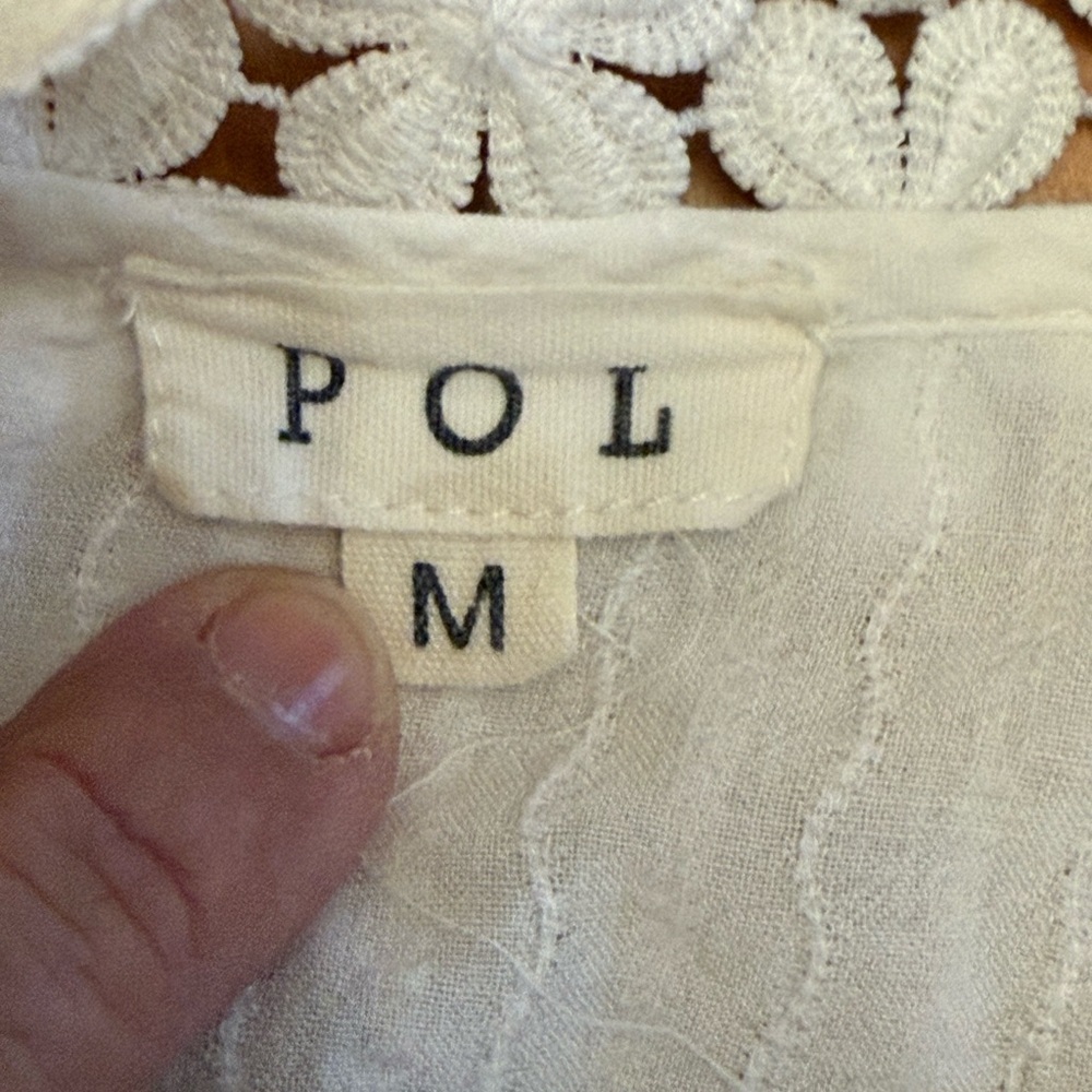 Pol Floral Fairy Lace Mock Neck Button Blouse Womens M White Whimsical Feminine - Picture 7 of 9